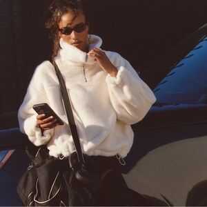 Free People Movement by Free People Alpine Faux Fur Half Zip Ivory Size Small